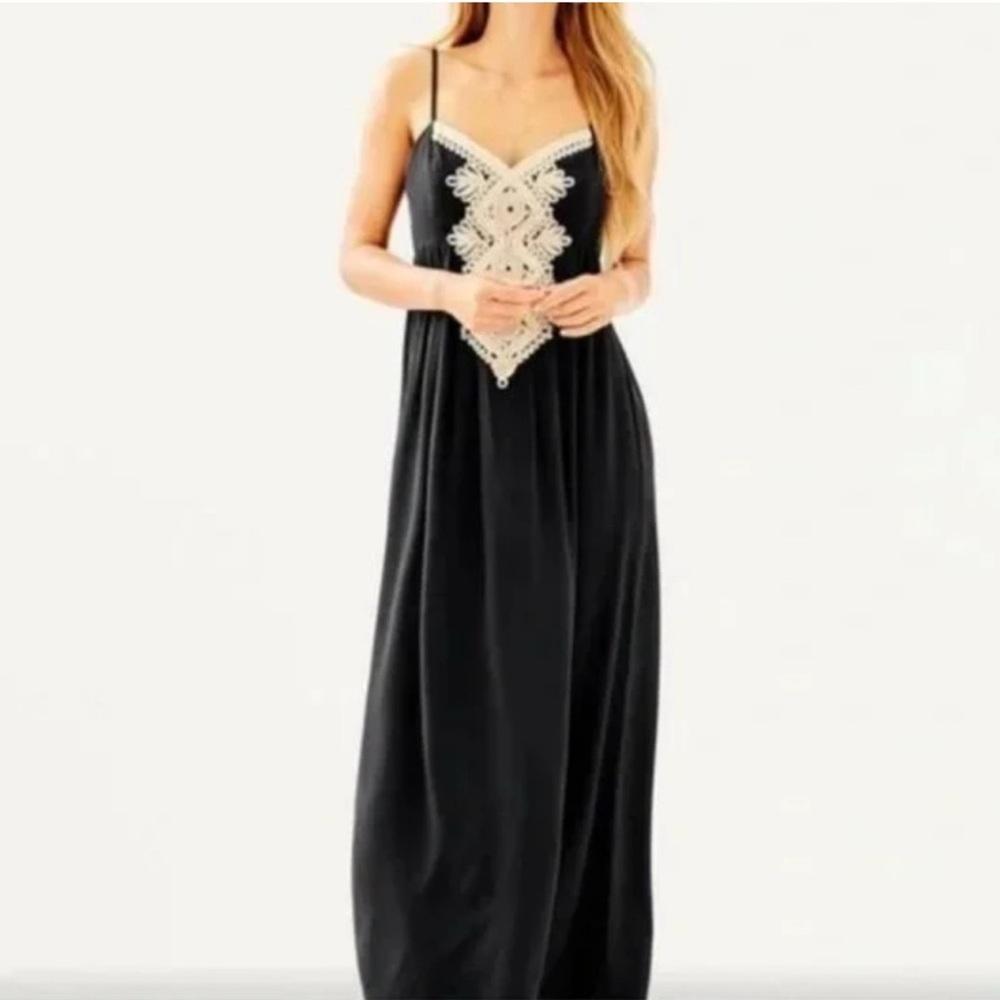 Lilly Pulitzer Black Maxi Dress with Cream Lace RARE black Kelsea Dress